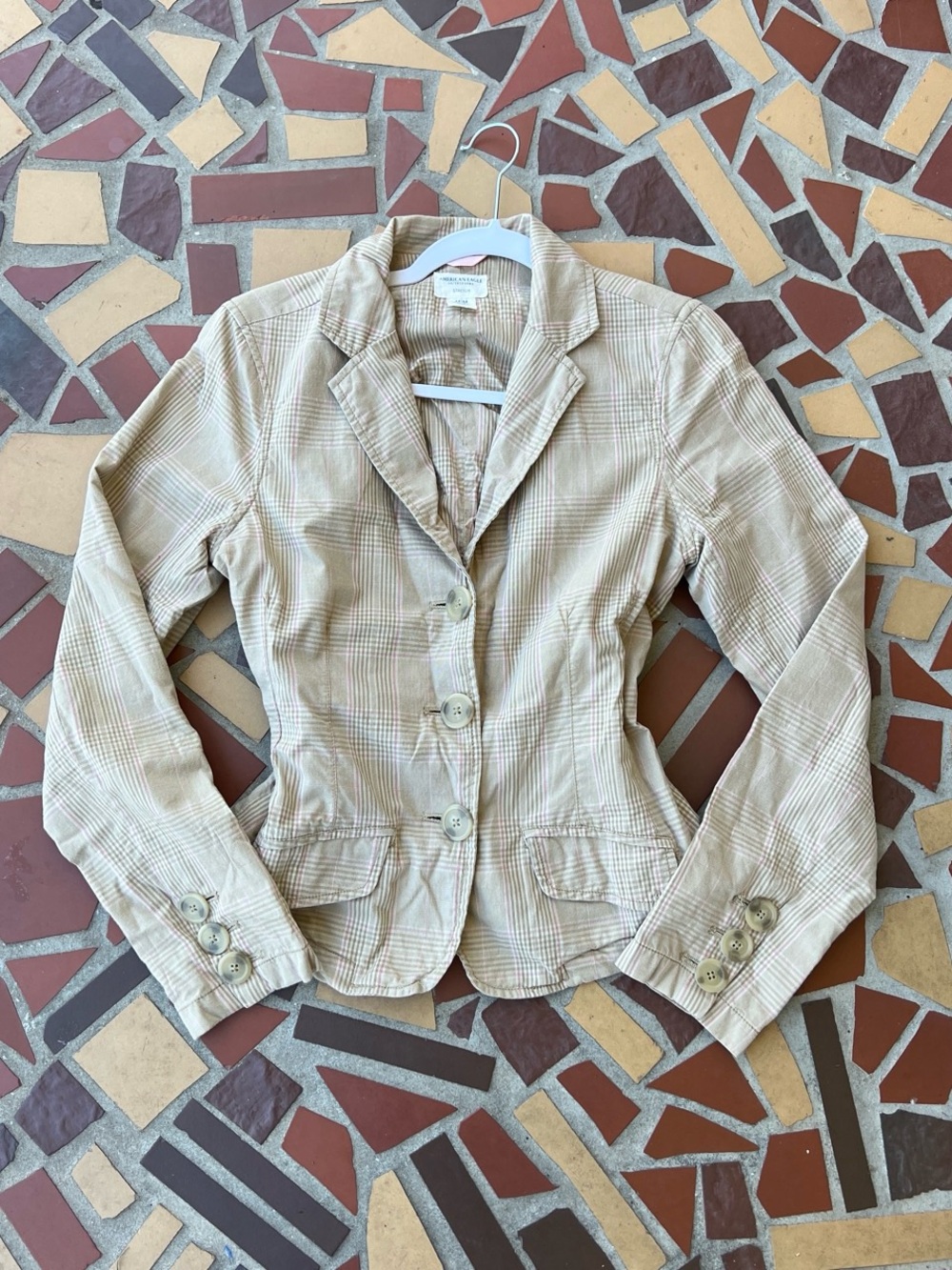 American Eagle Outfitters Beige Plaid Tailored Blazer